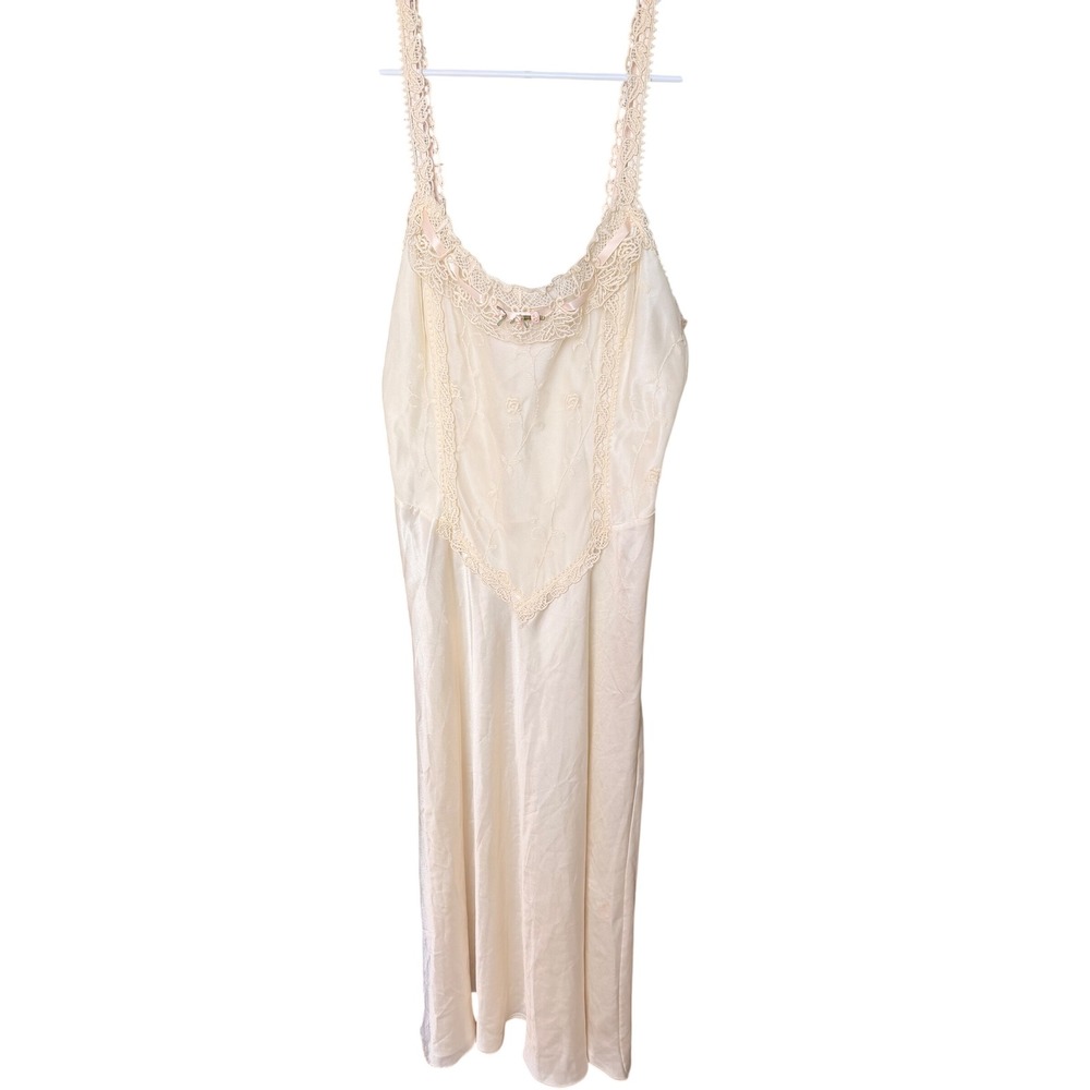 Flora Nikrooz Lace Trim Slip Dress Vintage Saks Fifth Avenue Size M